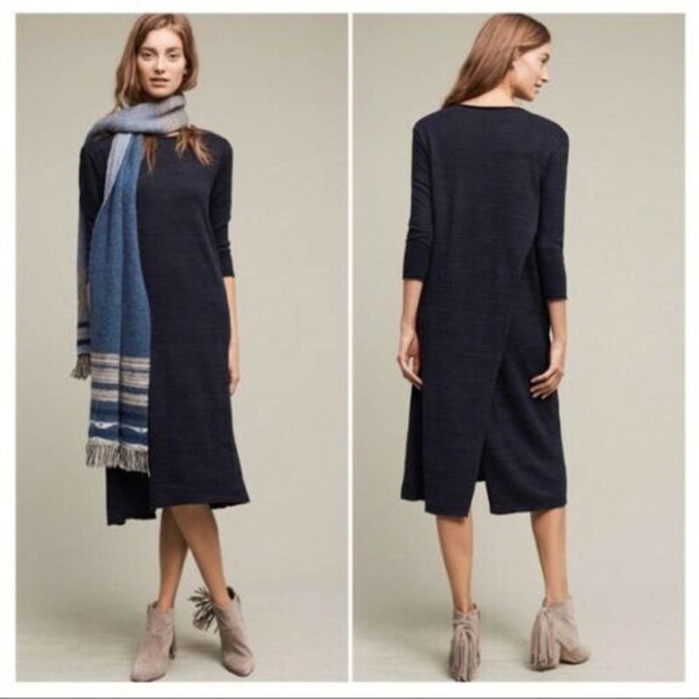 ANTHROPOLOGIE • Moth Navy Cross Body Long Sleeve Dress NEW Size XS
